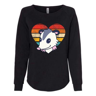 Cute Opossum Design Retro Heart Shape Vintage Womens California Wash Sweatshirt