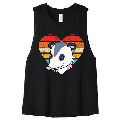 Cute Opossum Design Retro Heart Shape Vintage Women's Racerback Cropped Tank