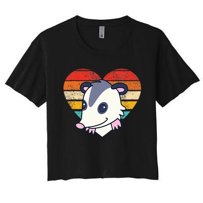 Cute Opossum Design Retro Heart Shape Vintage Women's Crop Top Tee