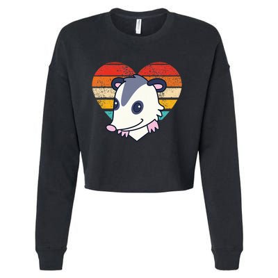 Cute Opossum Design Retro Heart Shape Vintage Cropped Pullover Crew