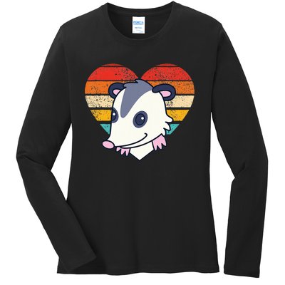 Cute Opossum Design Retro Heart Shape Vintage Ladies Long Sleeve Shirt