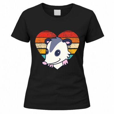 Cute Opossum Design Retro Heart Shape Vintage Women's T-Shirt