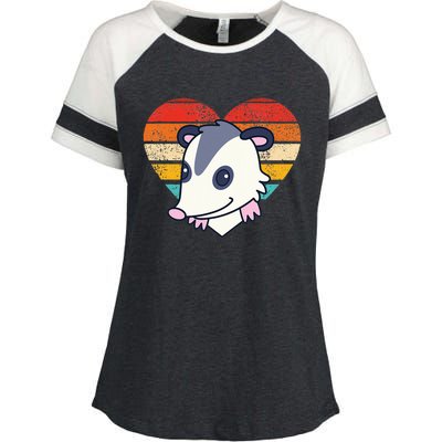 Cute Opossum Design Retro Heart Shape Vintage Enza Ladies Jersey Colorblock Tee