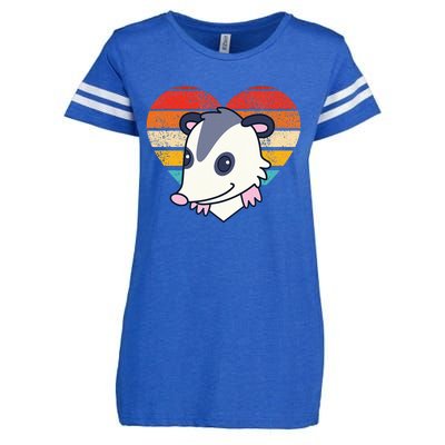 Cute Opossum Design Retro Heart Shape Vintage Enza Ladies Jersey Football T-Shirt