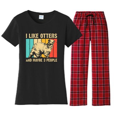 Cool Otter Design Vintage Sea Otter Lover Women's Flannel Pajama Set