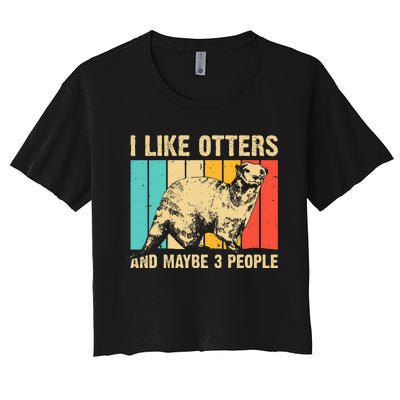 Cool Otter Design Vintage Sea Otter Lover Women's Crop Top Tee