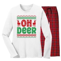 Cool Oh Deer Christmas Sweater Women's Long Sleeve Flannel Pajama Set 