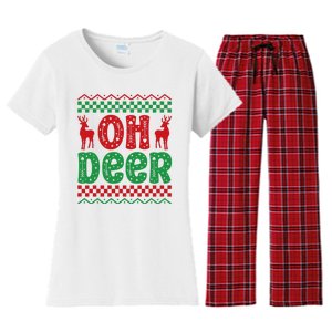 Cool Oh Deer Christmas Sweater Women's Flannel Pajama Set