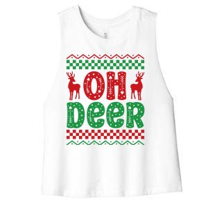 Cool Oh Deer Christmas Sweater Women's Racerback Cropped Tank