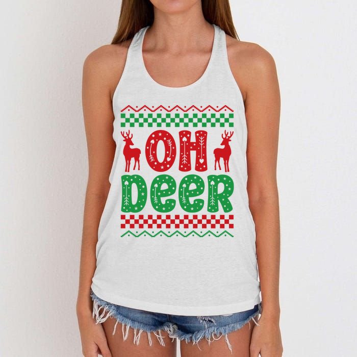 Cool Oh Deer Christmas Sweater Women's Knotted Racerback Tank