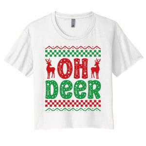 Cool Oh Deer Christmas Sweater Women's Crop Top Tee