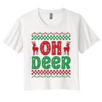 Cool Oh Deer Christmas Sweater Women's Crop Top Tee