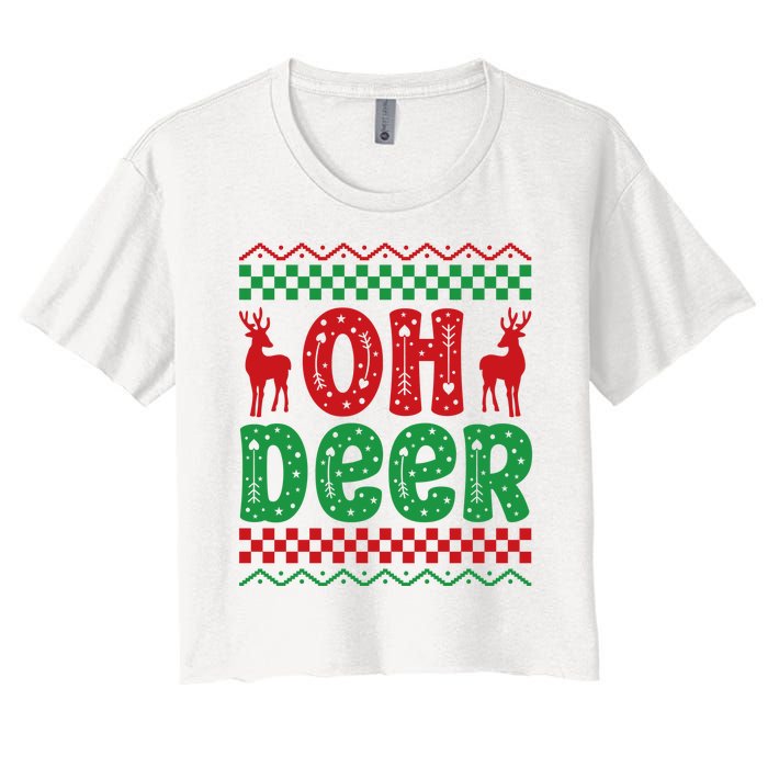 Cool Oh Deer Christmas Sweater Women's Crop Top Tee