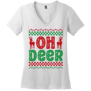 Cool Oh Deer Christmas Sweater Women's V-Neck T-Shirt