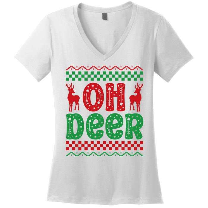 Cool Oh Deer Christmas Sweater Women's V-Neck T-Shirt