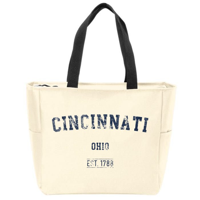 Cincinnati Ohio Distressed Text Sport Style Zip Tote Bag