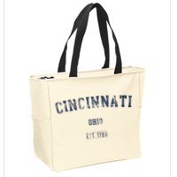 Cincinnati Ohio Distressed Text Sport Style Zip Tote Bag