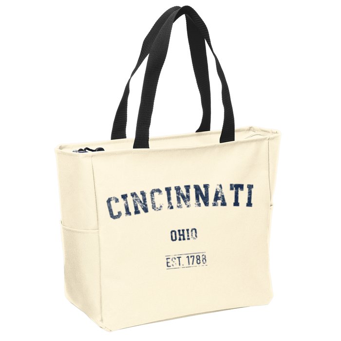 Cincinnati Ohio Distressed Text Sport Style Zip Tote Bag