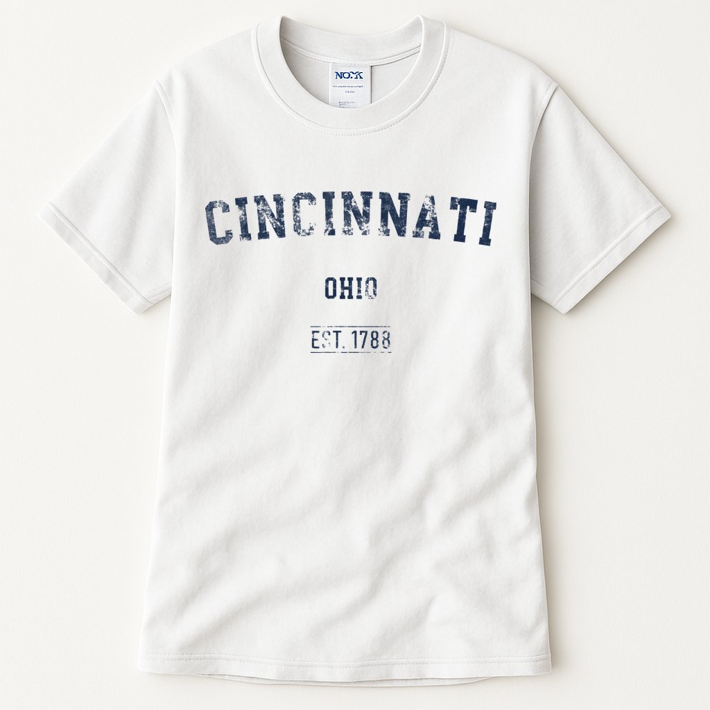 Cincinnati Ohio Distressed Text Sport Style Tall T-Shirt