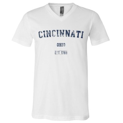 Cincinnati Ohio Distressed Text Sport Style V-Neck T-Shirt