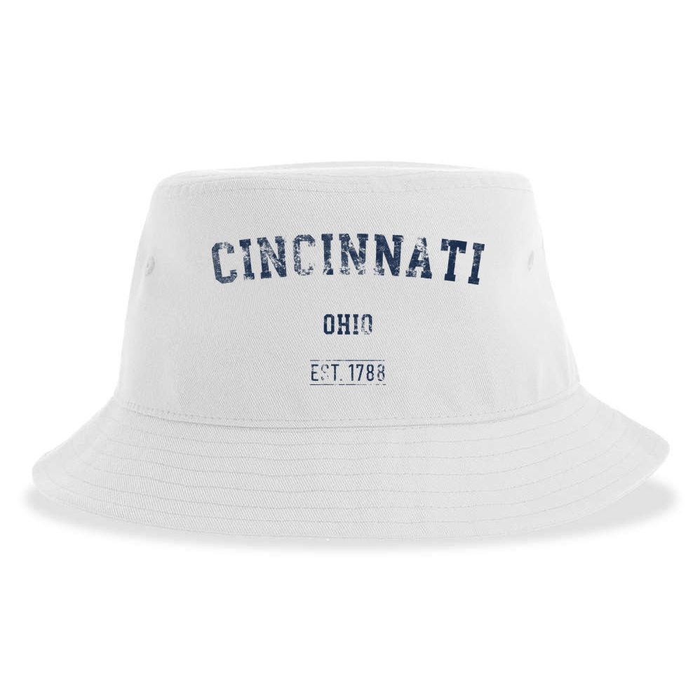 Cincinnati Ohio Distressed Text Sport Style Sustainable Bucket Hat
