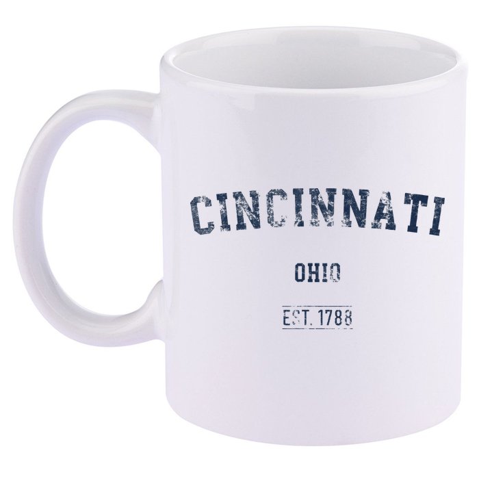 Cincinnati Ohio Distressed Text Sport Style 11oz C Handle Ceramic Mug