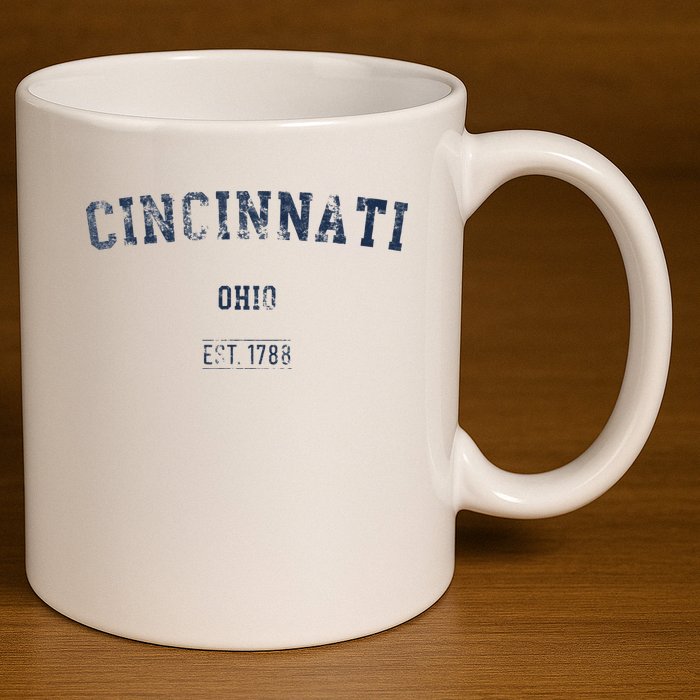 Cincinnati Ohio Distressed Text Sport Style 11oz C Handle Ceramic Mug