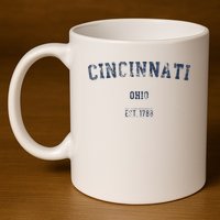 Cincinnati Ohio Distressed Text Sport Style 11oz C Handle Ceramic Mug