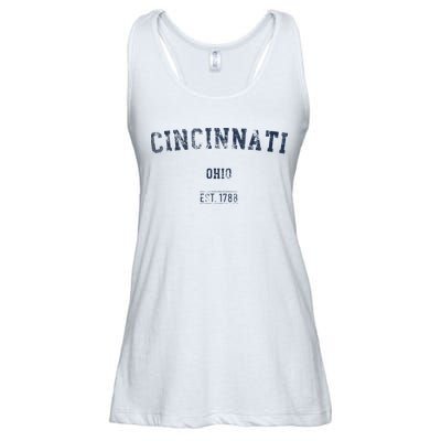 Cincinnati Ohio Distressed Text Sport Style Ladies Essential Flowy Tank