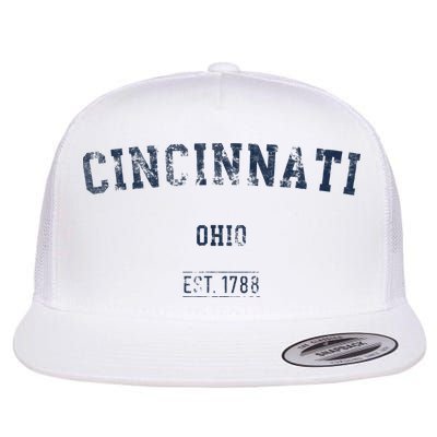 Cincinnati Ohio Distressed Text Sport Style Flat Bill Trucker Hat