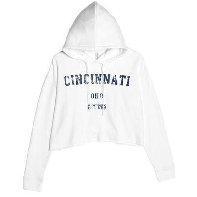 Cincinnati Ohio Distressed Text Sport Style Crop Fleece Hoodie