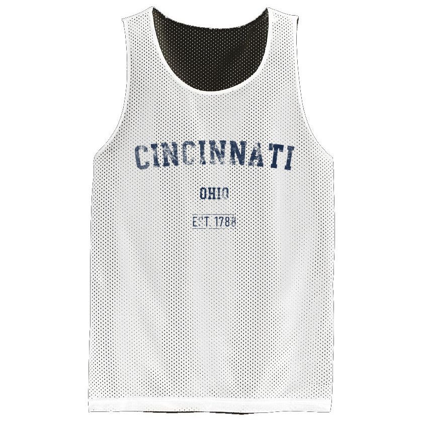 Cincinnati Ohio Distressed Text Sport Style Mesh Reversible Basketball Jersey Tank