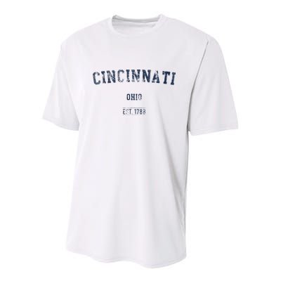 Cincinnati Ohio Distressed Text Sport Style Youth Performance Sprint T-Shirt