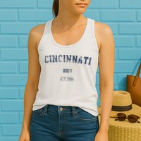 Cincinnati Ohio Distressed Text Sport Style Womens Tank Top