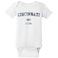 Cincinnati Ohio Distressed Text Sport Style Baby Bodysuit