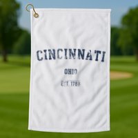 Cincinnati Ohio Distressed Text Sport Style Golf Towel