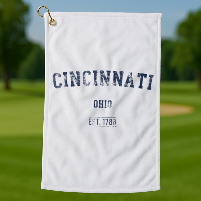 Cincinnati Ohio Distressed Text Sport Style Golf Towel