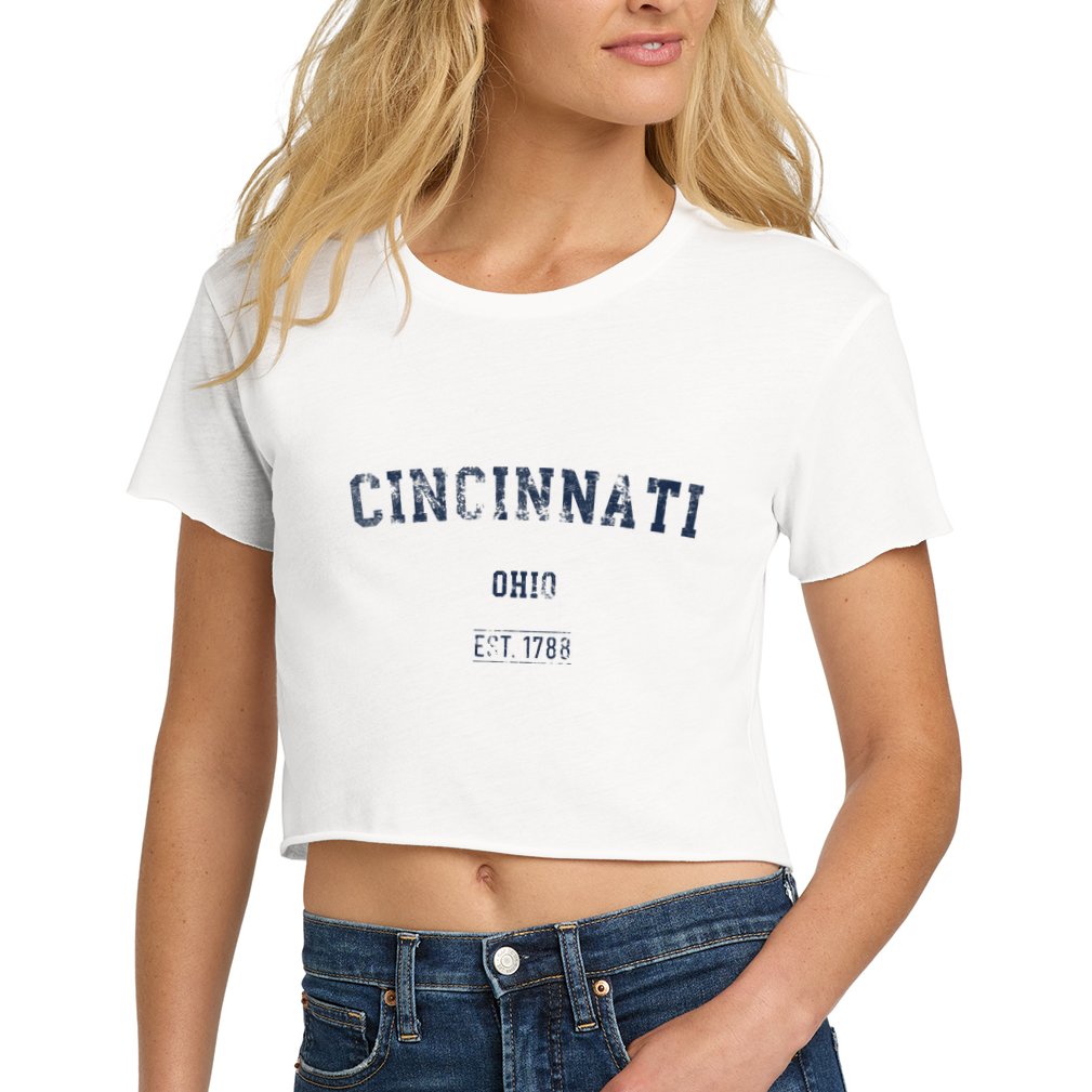 Cincinnati Ohio Distressed Text Sport Style Crop Top