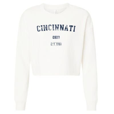 Cincinnati Ohio Distressed Text Sport Style Cropped Pullover Crew