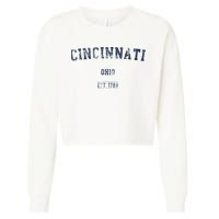 Cincinnati Ohio Distressed Text Sport Style Cropped Pullover Crew