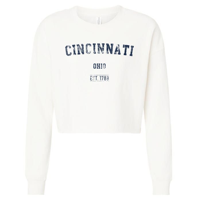 Cincinnati Ohio Distressed Text Sport Style Cropped Pullover Crew