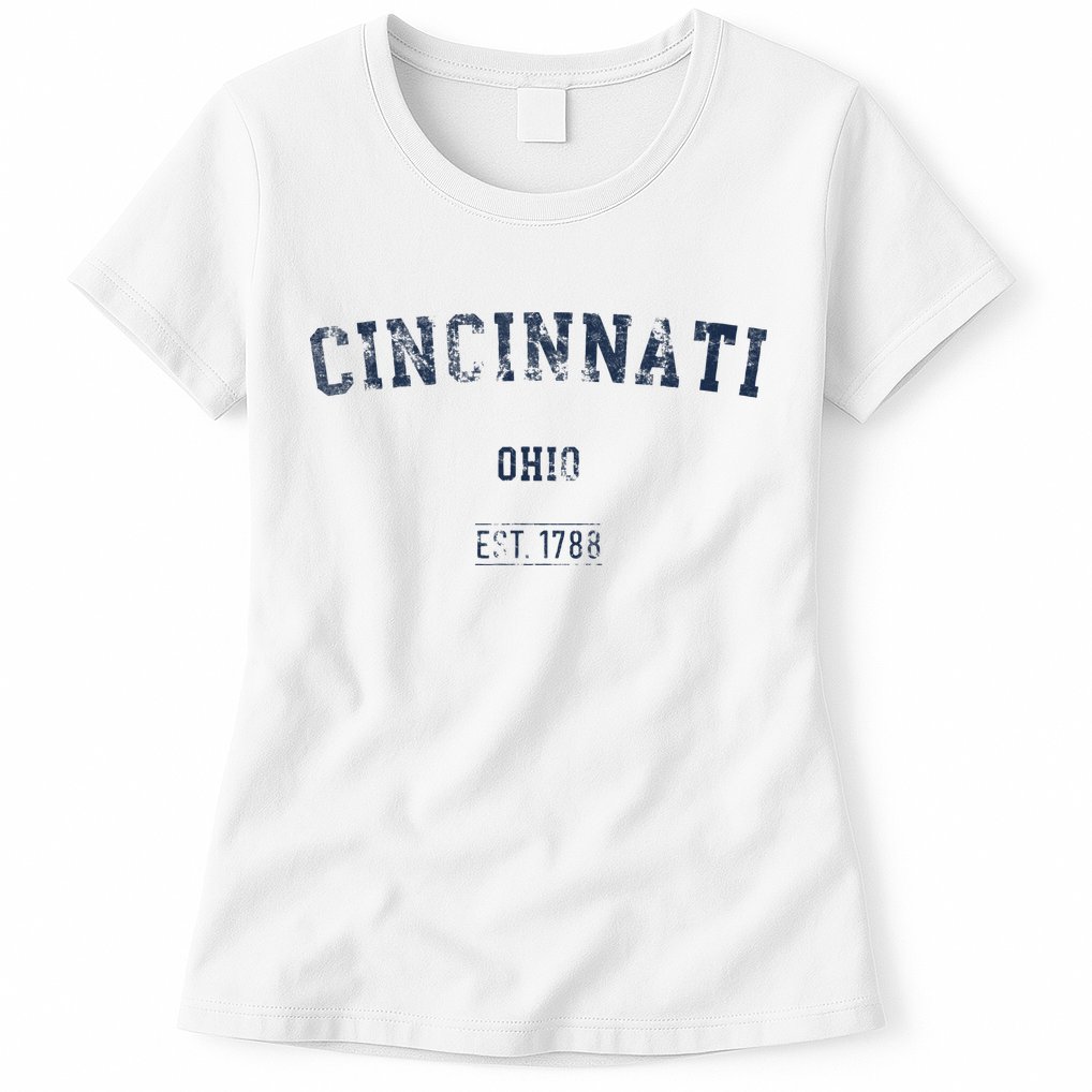 Cincinnati Ohio Distressed Text Sport Style Womens T-Shirt