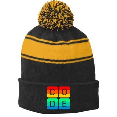 Code Gay Pride Rainbow Stripe Pom Pom Beanie