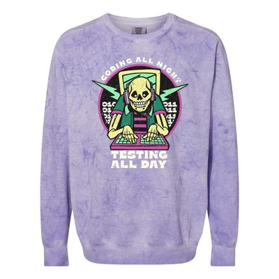 Coding All Night Testing All Day Skeleton Colorblast Crewneck Sweatshirt