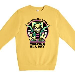 Coding All Night Testing All Day Skeleton Premium Crewneck Sweatshirt