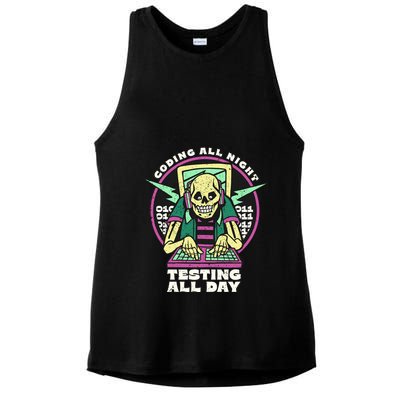 Coding All Night Testing All Day Skeleton Ladies PosiCharge Tri-Blend Wicking Tank