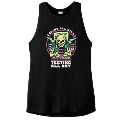 Coding All Night Testing All Day Skeleton Ladies PosiCharge Tri-Blend Wicking Tank