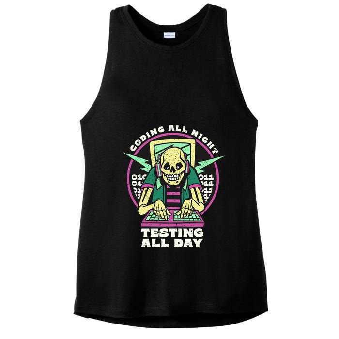 Coding All Night Testing All Day Skeleton Ladies PosiCharge Tri-Blend Wicking Tank