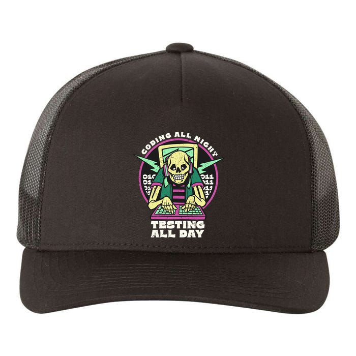 Coding All Night Testing All Day Skeleton Yupoong Adult 5-Panel Trucker Hat