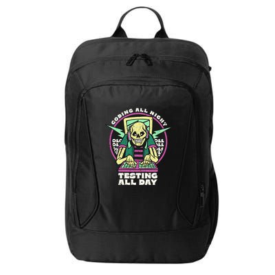 Coding All Night Testing All Day Skeleton City Backpack